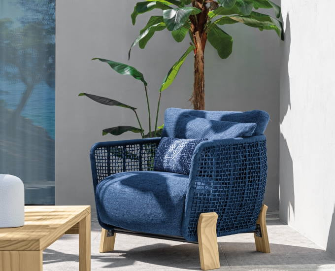 Argo fotel teak poduszki niebieskie