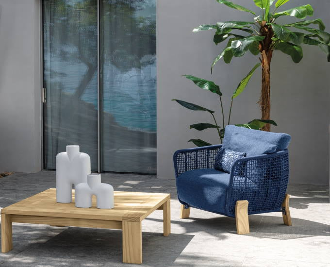 Argo fotel teak poduszki niebieskie