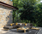narożnik Argo Wood teak ciemne szare poduchy