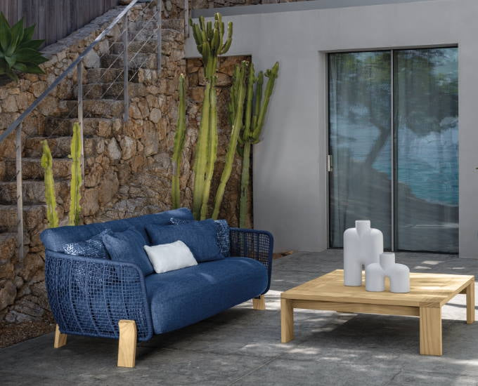 sofa Argo Wood teak niebieski morski