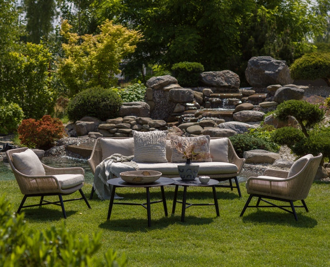 sofa Pembroke dla 3 osób z beżowego technorattanu