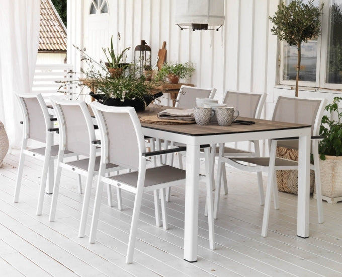 Stół aluminiowy z blatem HPL 209x95 Rodez z krzesłami Ville