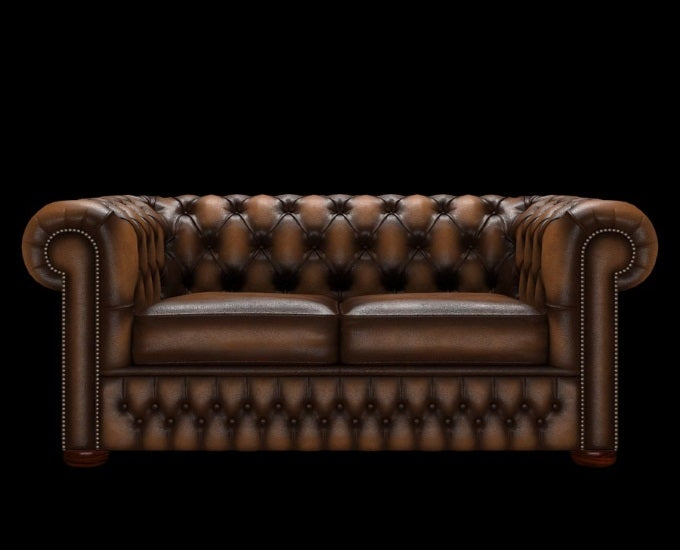 sofa Chesterfield 2 osobowa antyczny brązowy