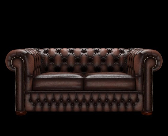 sofa Chesterfield 2 osobowa antyczny czekoladowy