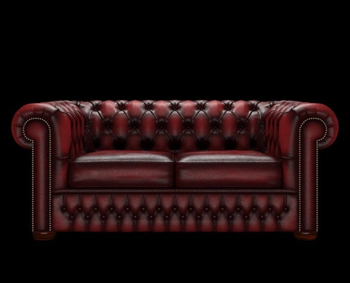sofa Chesterfield 2 osobowa antyczny czerwony