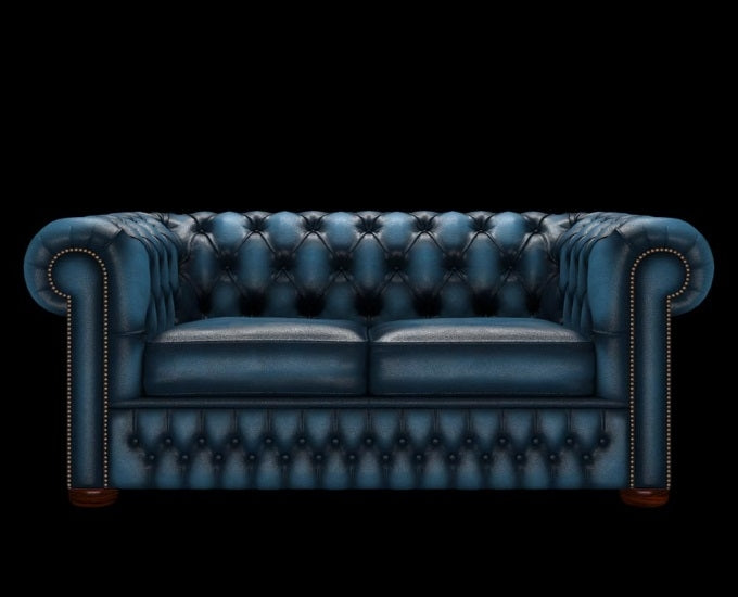 sofa Chesterfield 2 osobowa antyczny niebieski