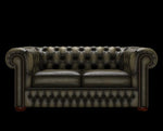 sofa Chesterfield 2 osobowa antyczny oliwkowy