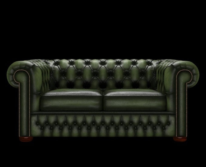 sofa Chesterfield 2 osobowa antyczny zielony