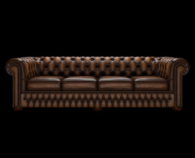 sofa chesterfield 4 osobowa antyczny brązowy