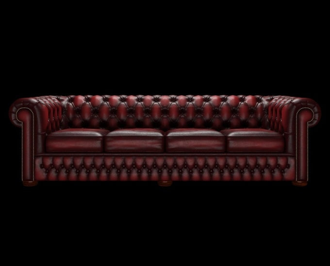 sofa Chesterfield 4 osobowa antyczny czerwony