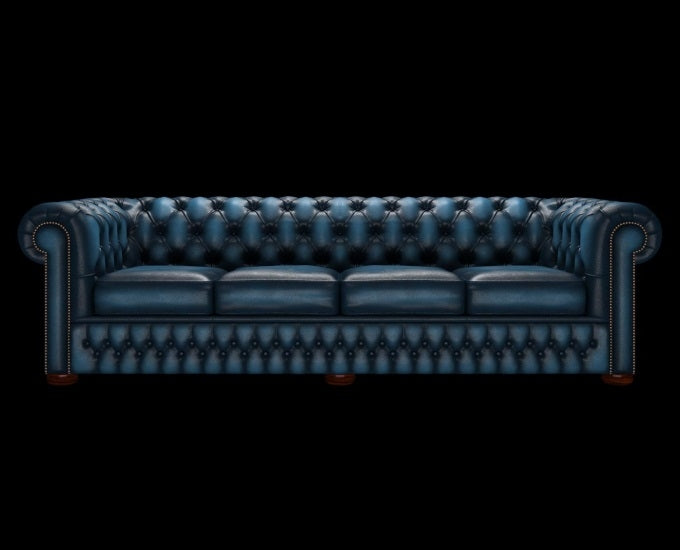 sofa chesterfield 4 osobowa antyczny niebieski