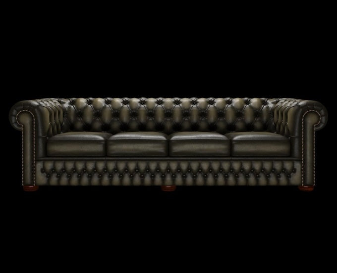 sofa chesterfield 4 osobowa antyczny oliwkowy