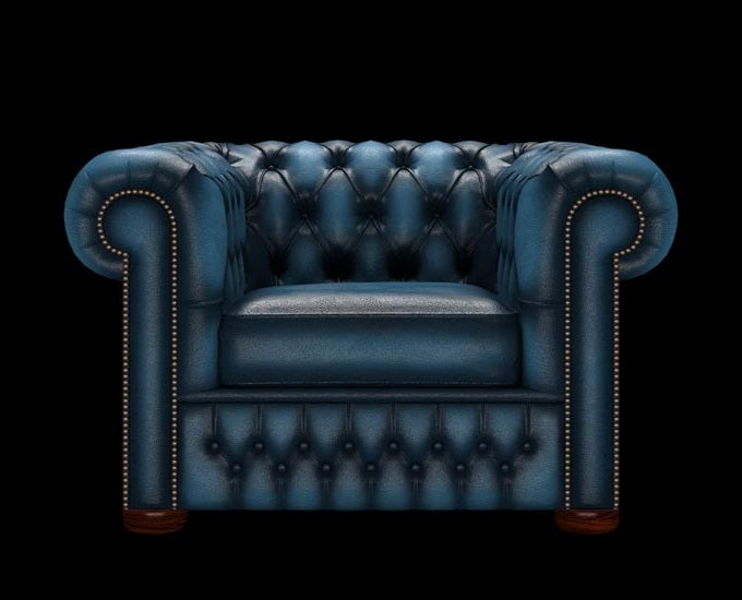 fotel Chesterfield antyczny niebieski