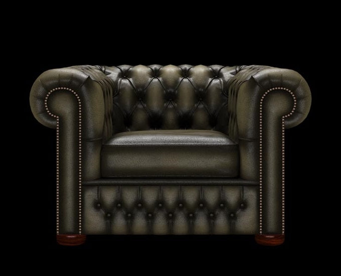 fotel Chesterfield antyczny oliwkowy