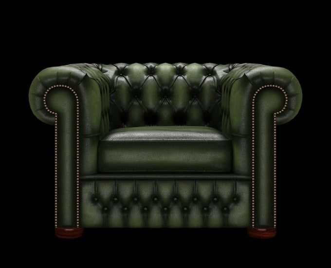 fotel Chesterfield antyczny zielony