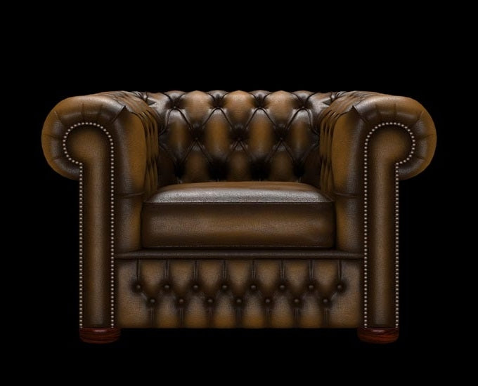 fotel Chesterfield antyczny złoty