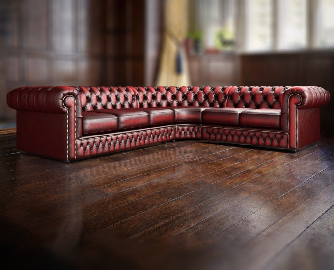 narożnik Chesterfield antyczny czerwony