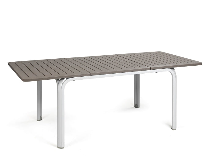 biały stół alloro 140-210 z blatem kolor taupe