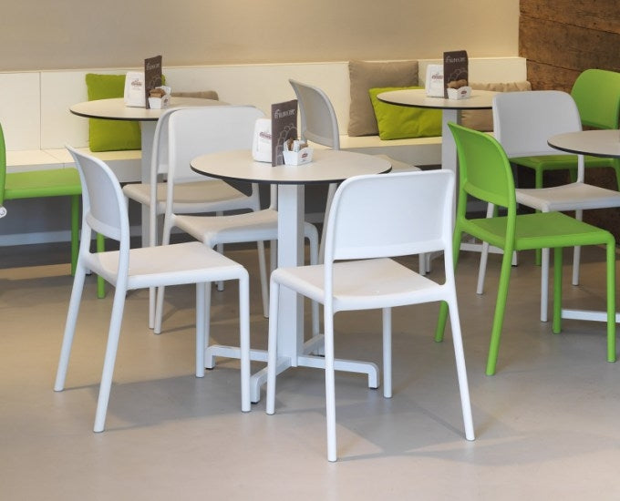 stoły okrągłe Fiore białe blat laminat biały